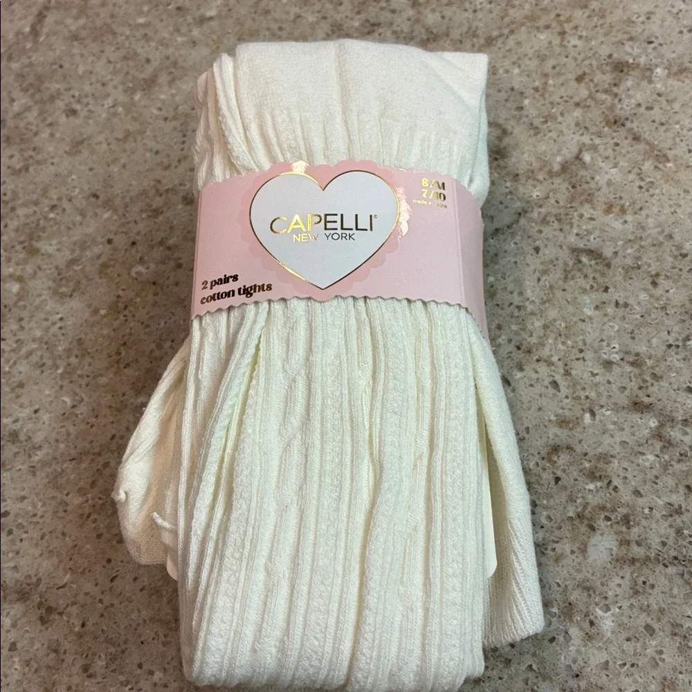 NWT Capelli New York Soft Cream Tights 2-Pack Size S/M   7-10